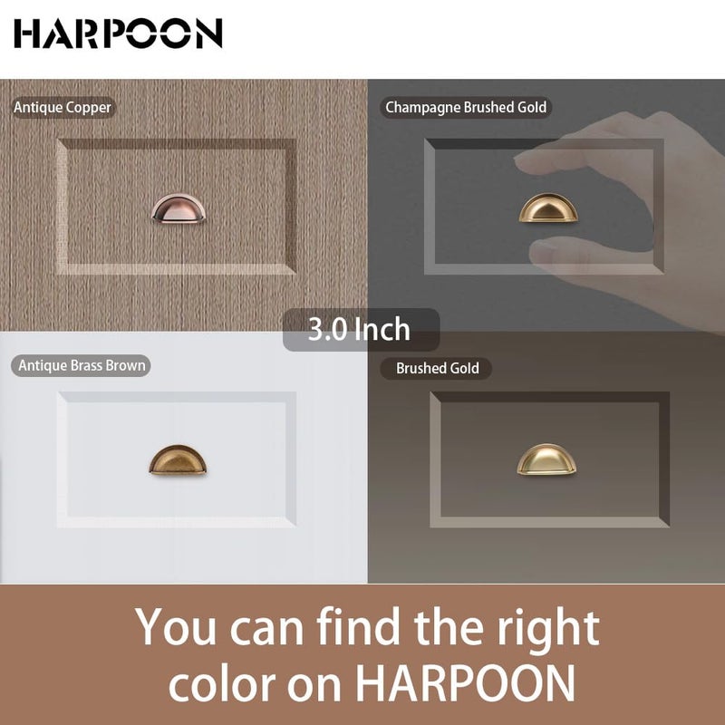 HARPOON Kitchen Cabinet Pulls, 3" Inch Bin Cup Drawer Handles - 10 Pack of Kitchen Cabinet Hardware (Antique Copper) - Image 5
